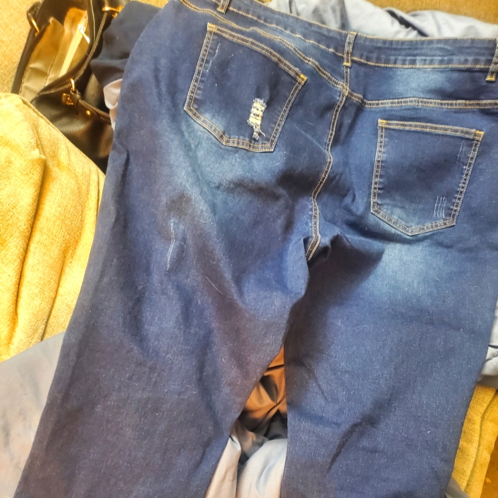 Tulucky womans plus size boyfriend jeans distressed skinny dark blue size20 plus